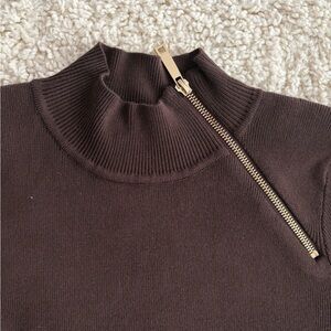 Cable & Gauge Brown Mock Neck Sweater Dress M Fall Minimalist Long‎ Sleeve Knit
